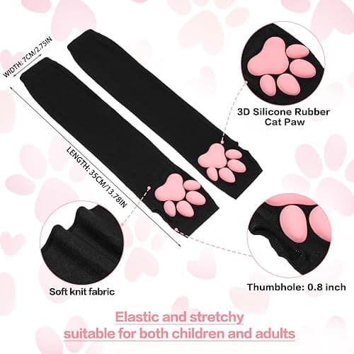 Lusofie Women's Cute Therian Cat Paws Gloves - 3D Cat Claw Paws Pad Sleeve - Halloween Party Cosplay Kawaii thumbnail 2