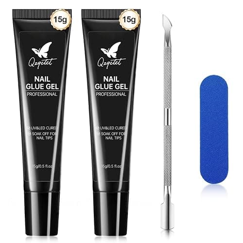 QZQETET Solid Nail Glue Gel 2PCS - Lamp Curing Nail Adhesive for Press On & Acrylic Nails, Clear U V/LED Nail Glue for 3D Nail Art & Chrome Powder & Rhinestone, Long Lasting Professional Salon - Image 1