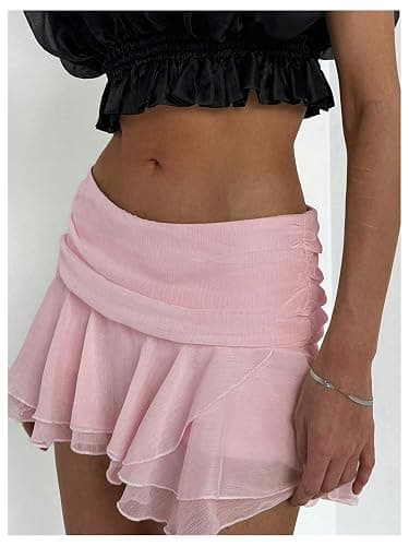 MakeMeChic Women's Mini Skirt Tiered Layer Ruffle Flared Rave Party Skirt | Cute Going Out Skirts, Night Out, Sheer, Low Waist Short Skirt thumbnail 5