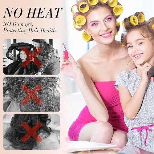 Obeoby 4 Sizes Hair Rollers for Women, 50 Pcs Set Hair Curlers with Clips Comb Curlers for Long Short Curly Hair and Bangs (25, 36, 48, 60mm), Yellow thumbnail 5