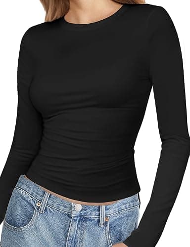 YOGINGO Womens Crew Neck Basic Long Sleeve T Shirt Slim Fit Tees 2024 Fall Y2k Going Out Crop Tops Cute Tight Shirts - Image 1