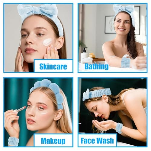 Canitor Spa Headband Wrist Bands Hair Clips Set Skincare Makeup Self Skin Care for Women Washing Face College Grandkids Clean Girl Gifts Cute Trendy Stuff Aesthetic Things Blue Stocking Stuffers thumbnail 3