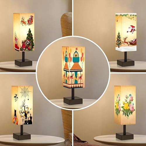 Small Table Lamp for Bedroom - Bedside Lamps for Nightstand, Minimalist Night Stand Light Lamp with Square Fabric Shade, Desk Reading Lamp for Kids Room Living Room Office Dorm thumbnail 7