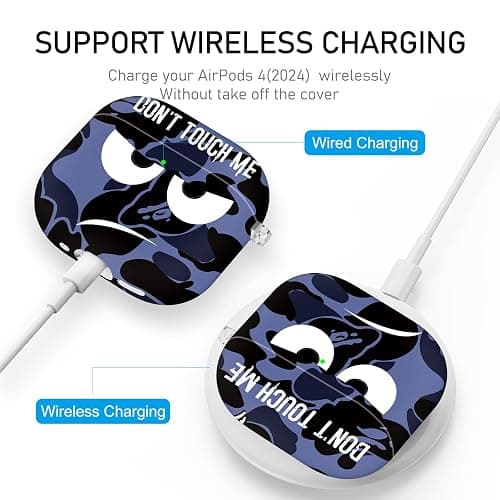 Youtec for Apple Airpods 4th Generation Case Covers(2024),Don't Touch Me for Airpods 4 Cover with Keychain/Lanyard Soft Cute Shockproof Cover for Women Men Compatible AirPod 4 Case,Blue thumbnail 3