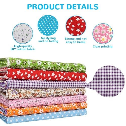 Aucuu 7er Set Baumwollstoff Paket, 50 x 50cm Stoffe zum Nähen, Patchwork Stoffe, Patchwork zum Quilten, Stücke Paket zum Quilten, DIY Basteln Handwerken, Puppenkleidung thumbnail 4