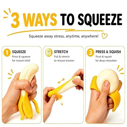 2Pcs Squishies Banana Stress Balls Squeeze Toys, Banana Squishies for Stress Relief Stres, Simulation Bananas Fruit Fidget Toys, Suitable for Halloween, Birthday Gifts, Suitable Ages 18 Up thumbnail 3