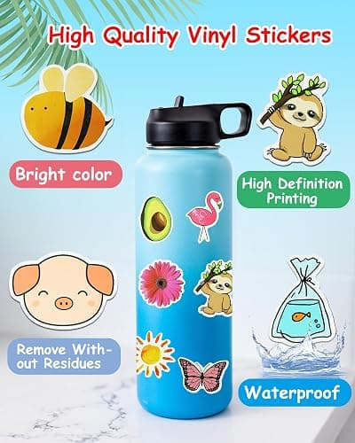 200 PCS Water Bottle Stickers for Kids, Easy to Peel Cute Stickers for Kids Classroom Waterproof Aesthetic Stickers Laptop Kawaii Animal Sticker for Girls Stick Well thumbnail 3