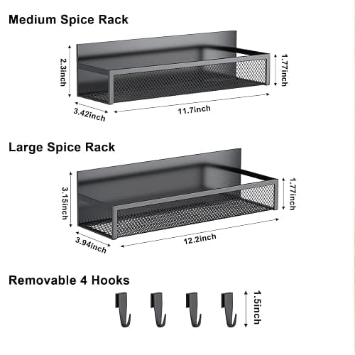 Aufworld Porte-épices magnétique pour réfrigérateur - Lot de 2 étagères magnétiques, organisateur frigo avec 4 crochets amovibles, étagère magnétique pour rangement et organisation de cuisine(2 PACK) thumbnail 2