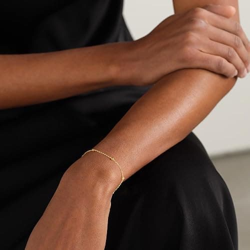IEFWELL S925 Sterling Silver Bracelet for Women - 14K-Real-Gold-Plated Satellite Bead Chain Bracelet, 6.5/7/7.5/8/8.5/9 Inches Sterling Silver Chain Bracelets, Valentines Gifts Jewelry for Women thumbnail 2
