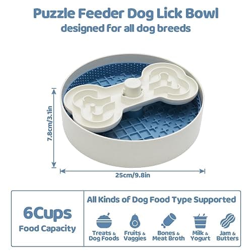 Puzzle Feeder Slow Feeder Dog Bowl with Lick Mat and Puzzle Inserts - Non-Slip Base, Adjustable Speed Design, Dishwasher Safe for Large Dogs,Blue thumbnail 5