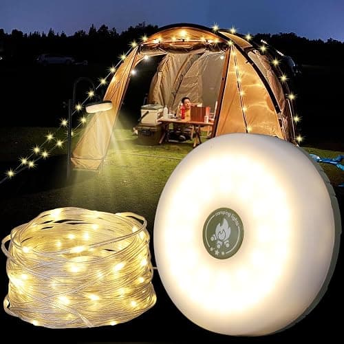 Camping String Lights, Outdoor String Lights with 8 Lighting Modes, Rechargeable String Light Camping 2 in 1, Waterproof Portable Stowable USB Camping Lights for Camping, Yard, Party Decor 32.8 ft - Image 1