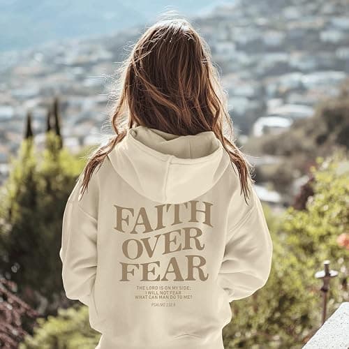 KEEVICI Cute Christian Graphic Hoodies For Girls Faith Over Fear Hoodie Kids Jesus Sweatshirt Religious Bible Verse Pullover thumbnail 6