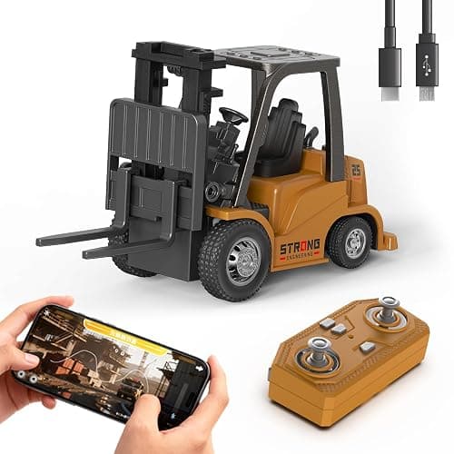 cxjoigxi Mini RC Forklift, 1/64 Forklift Truck Toys Rechargeable, App & Remote Control, 2 in 1 Transformable Lift Fork & Hook, Mini RC Construction Vehicles Birthday Gifts for Adults Kids Age 6+ - Image 1
