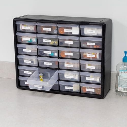 Akro-Mils 24-Drawer Plastic Drawer Storage Cabinet for Garage Organization, Bead Organizer, Building Bricks Storage, Teacher Toolbox, Makeup Organizer, 20" W x 6" D x 16" H, 10124 Black thumbnail 9