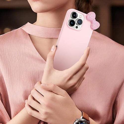 zcvbjek Cute Case for iPhone 15 Plus 6.7" with HD Screen Protector, Pink Glitter Rhinestone Bow Phone Cases, Soft Silicone Shockproof Protective Phone Cover for Women Girls & Girls Kids thumbnail 7