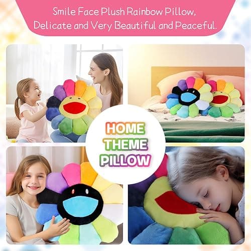 SNEPOO Smile Face Plush Rainbow Pillow, Sunflower Indie Decor Plush Pillow Soft & Comfortable Flower Floor Pillow for Home Reading Bed Room Decoration (40CM, Black and White) thumbnail 6