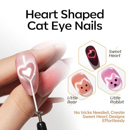 modelones Cat Eye Magnet Set for Nails, Powerful 3 IN One Magnetic Pen Heart Nail Design Square Double Head Round Magnets Tool Winter Christmas Manicure Glassy Moon French Flower Cateye Effect, 10 PCS thumbnail 3