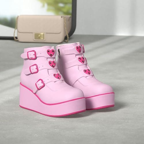 LUCKY STEP Women Platform Chunky Ankle Boots - Round Toe Zipper Wedges High Heels Rave Buckle Thick Sole Goth Booties thumbnail 3