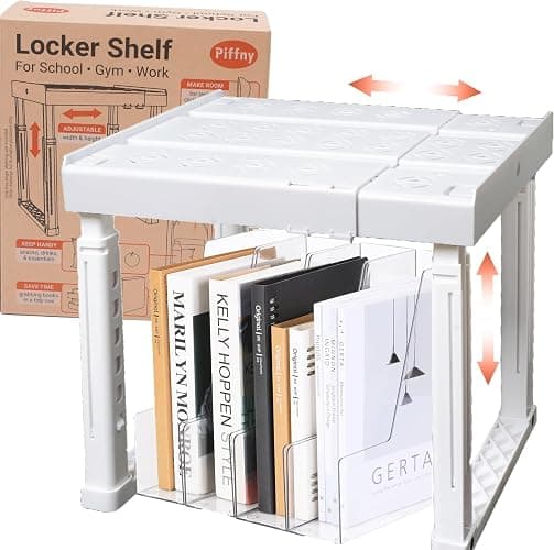 Piffny Locker Organizer Shelf, Adjustable Width and Height, Stackable, Ideal Locker Shelf for School, Office, Gym Lockers, or Even Kitchen Cabinets & Under Sink Organization (White 1 Pack) - Image 1