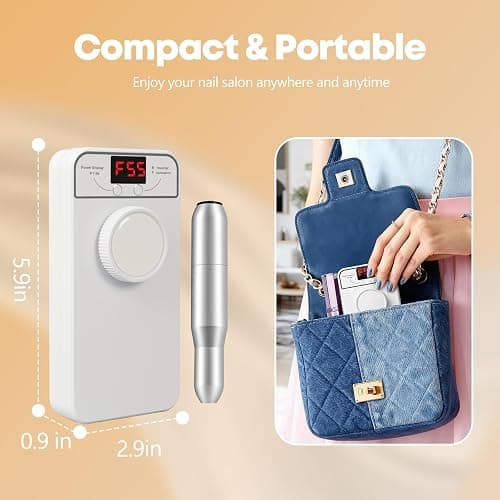 Professional Nail Drill Electric File, GEEZO 55000RPM Portable Cordless Nail Drill Machine with Bits, Rechargeable E File for Acrylic & Gel Nails, Manicure & Pedicure Tech Tool for Home Salon (White) thumbnail 7