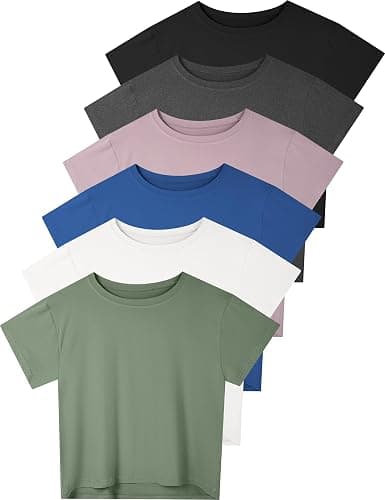 Dalavch 4/6 Pack Women's Crop Top Short Sleeve Athletic Workout Yoga Running Gym Casual Tees T-Shirts Loose Fit - Image 1