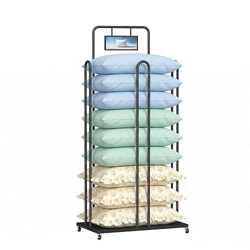 lukar Pillow Holder Rack, Rolling Pillow Storage Rack with Billboard Holder | Metal Pillow Display Stand, Commercial Throw Cushion Quilts Storage Organizer for Retail Store, Mall, Home, Hotels - Image 1