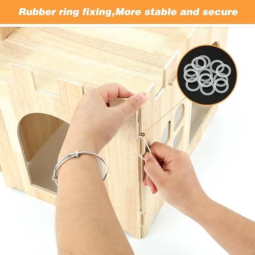 BWOGUE Large Wooden Rabbit House and Hideouts Bunny Castle Detachable Small Animal Play Hideaway Rabbit Hideout Cage Accessories for Indoor Adult Rabbit Guinea Pig Chinchilla Habitat thumbnail 3