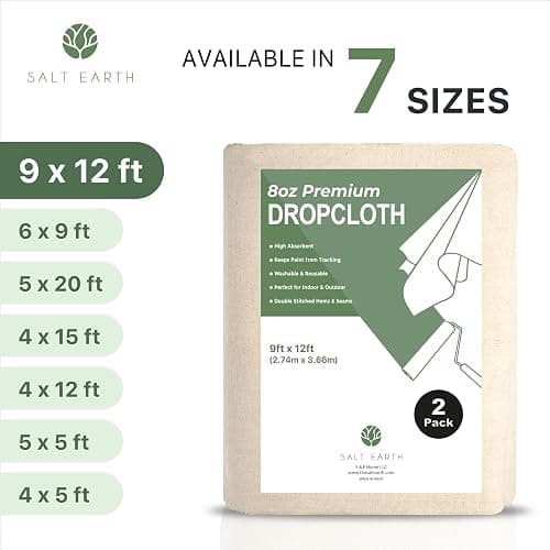 2Pk Recycled Cotton All Purpose Canvas Tarp Cover Painter Drop Cloth-9x12ft | Reusable Paint Drop Cloth, 100% Recycled Cotton Canvas Tarp Cover for Furniture,Floor Protection, DIY & All Purpose Dropcloth thumbnail 7