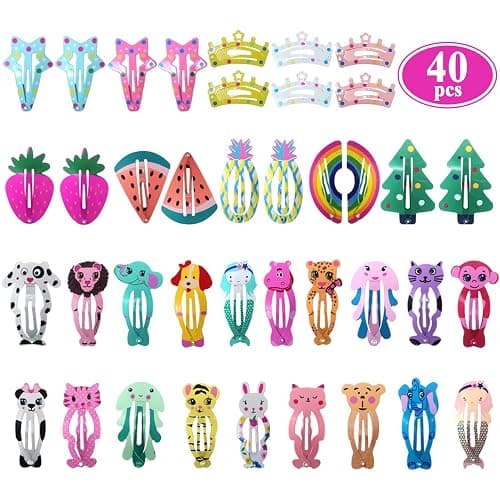 Funtopia Hair Clips for Girls,100 Pcs No Slip Metal Snap, Barrettes for Kids Teens Women, Cute Candy Color Cartoon Design Hair Pins (Animals Fruits Crowns Stars) thumbnail 7