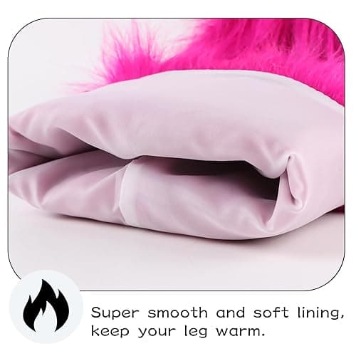 Peecabe Winter Women Faux Fur Fluffy Leg Warmers Fuzzy Long Boot Covers Furry For Christmas - 40cm/15.7in Length - Rose Red thumbnail 3