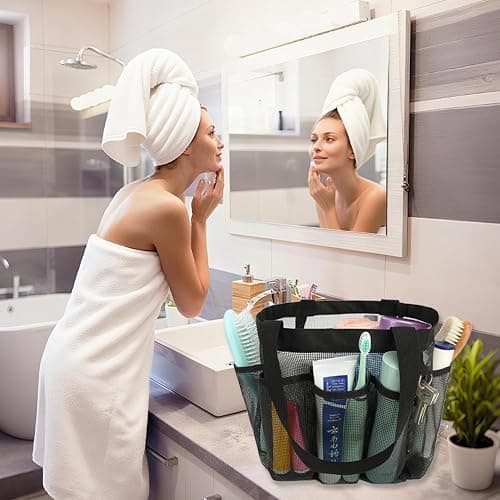 Fammart Mesh Shower Caddy Portable for College Dorm Room Essentials, 8-Pocket Large Shower Basket Tote Bag with 2 Handles for Toiletry, Bathroom, Beach, Camp, Gym thumbnail 8