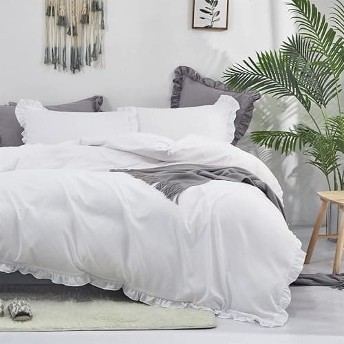 CLOTHKNOW White Full Size Comforter Sets Ruffles Farmhouse Bedding Comforter Sets Boho Comforter Vintage Rustic Shabby Chic Comforters thumbnail 5