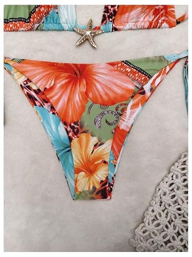 RoseSeek Women's 2 Piece Leopard Floral Bikini Sets Halter Triangle String Bathing Suit Starfish Metal Swimsuits thumbnail 4