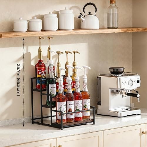 ICOHOT Coffee Syrup Rack Organizer, 3-Tier 12 Syrup Bottles Holder Stand for Coffee Bar, Liquor Bottle Display Shelf Bar Shelf Stand Countertop Rack for Syrup, Wine, Spice thumbnail 2