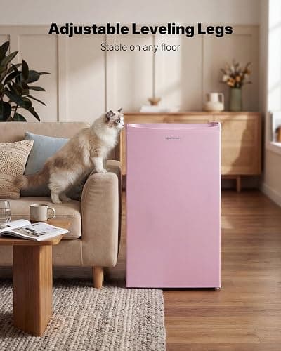 Upstreman 3.2 Cu.Ft Mini Fridge with Freezer, Single Door Compact Refrigerator, Adjustable Thermostat, Small Refrigerator for Dorm, Bedroom, Office, Pink-BR321 thumbnail 7