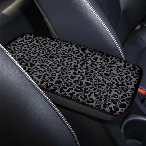 Dreaweet Black Leopard Print Car Center Console Cover Cheetah Print Car Accessories for Women Arm Rest Cover for SUV Sedan Non-Slip Comfortable Car Armrest Cover Pad,Easy to Install thumbnail 3
