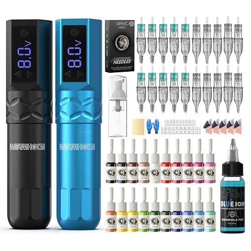 Wormhole Tattoo Kit Wireless Tattoo Gun Kit 2pcs Cordless Tattoo Pen 20pcs Tattoo Cartridge Needles Complete Tattoo Machine Kit for Beginners WTK378 - Image 1