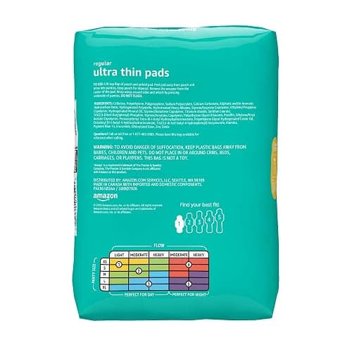 Amazon Basics Regular Absorbency Feminine Pads for Women, Ultra Thin with Flexi-Wings, Unscented, Size 1, 8-Hour Protection, Leak Prevention, 36 Count thumbnail 2