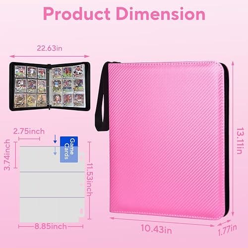 ULLTOON Portable 9-Pocket Trading Card Binder, Holds 1080 Cards | with 60 Removable Sleeves Baseball Card Binder, Compact Card Album Organizer for Game & Sports Cards, Pink Color thumbnail 2