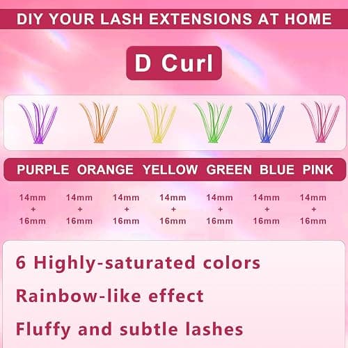Fairy Colored Lash Extensions Clusters, False Eyelashes, Individuals Eyelash Clusters Diy Colored Eyelash Kit 6 Colors Rainbow Individual Eye Lashes 14/16mm D Curl Blue, Purple（120pcs)（No Glue） - 120 PCS thumbnail 2