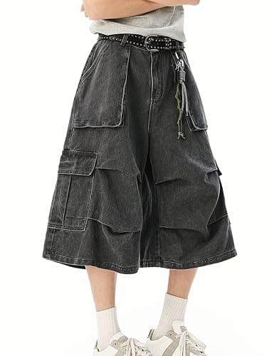 IEODD Mens Baggy Jean Shorts Y2k Summer Loose Denim Jorts Wide Leg Long Cargo Shorts Streetwear Women thumbnail 3