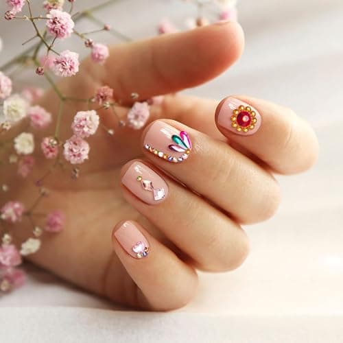 HINZIC 510pcs Rhinestones Nail Art Charm, Flatback Gems Colorful Crystal Glass Jewel Valentine Face Clothes Shoes Decor Bead, Mini Diamond Heart Round Geometric for Crafts Acrylic Nail Supplies thumbnail 7