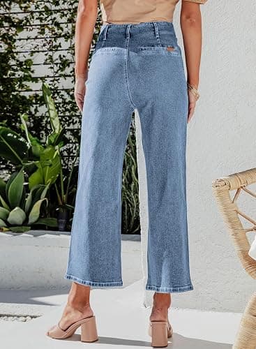 Sidefeel Women's Wide Leg Jeans High Waisted Zimbaplatinum Stretchy Straight Leg Jeans Buttoned Loose Denim Pants with Pocket thumbnail 3