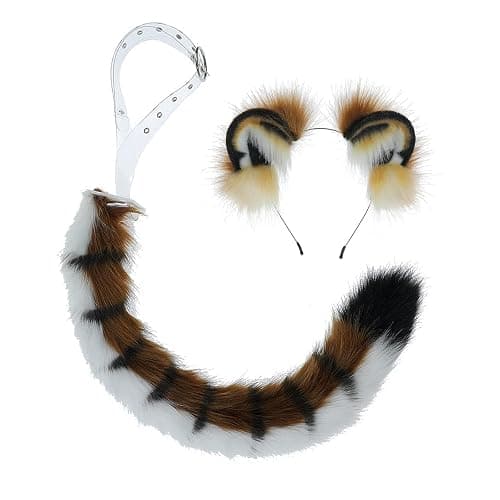 JUNBOON Handmade Faux Fur Tiger Ears Headband Long Tail Set for Halloween Cosplay Party Costume Accessories thumbnail 7