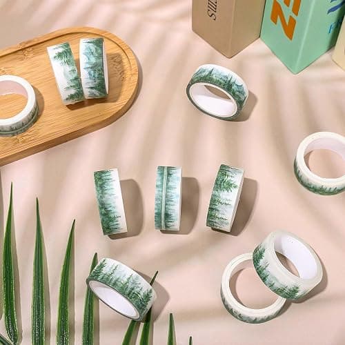 Whaline 12 Rolls Forest Washi Tape Greenery Washi Tape 6 Designs Assorted Nature Green Tree Masking Decorative Tape for Scrapbook Journal DIY Art Craft Gift Wrapping Supplies thumbnail 4