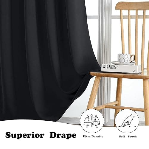 Simplebrand Halloween Black Blackout Curtains for Bedroom 63 Inch Length 2 Panels Set, Grommet Solid Thermal Insulated Black Out Curtains, Room Darkening Energy Saving Window Drapes, W40 x L63 thumbnail 8