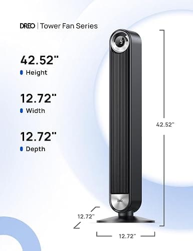 DREO Tower Fan for Bedroom, Upgraded DC 9 Speeds 20dB Ultra-Quiet Floor Fan, 90° Oscillating Fans with 28ft/s Velocity, 12H Timer, Standing Fan, Bladeless Fan Powerful for Home, Black thumbnail 2