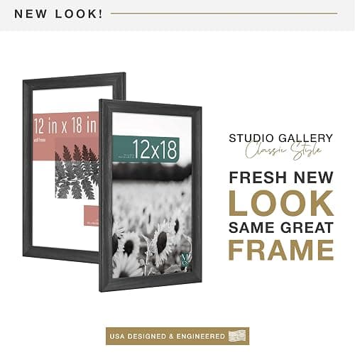 MCS Studio Gallery Classic 12x18 Picture Frame Black Woodgrain Engineered Wood, Vertical & Horizontal Wall Hanging Large Picture Frame for Photos, Posters & Art Prints (1-Pack) thumbnail 3