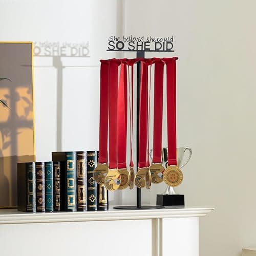 Honeydak Rotatable Medal Hangers Display Tabletop Metal Medal Holder Rack with Adjustable Height Holds 45+ Medals with Motivational Words Race Marathon Sports Hanger Display thumbnail 6
