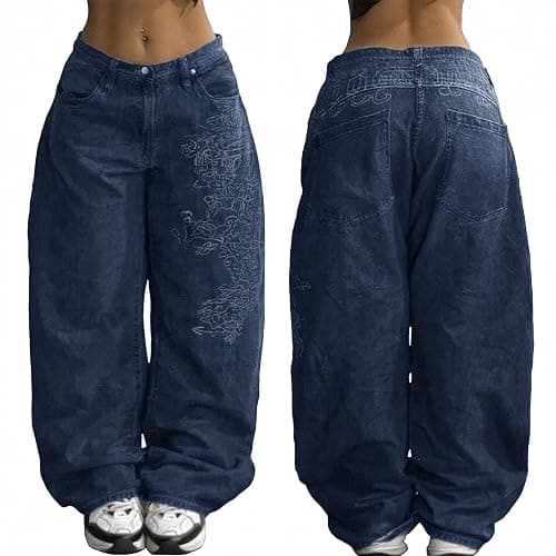 EMMIOL Women Boyfriends Hip Hop 90s Vintage Baggy Jeans Loose Denim Pants Mid-Low Waist Jeans - Image 1
